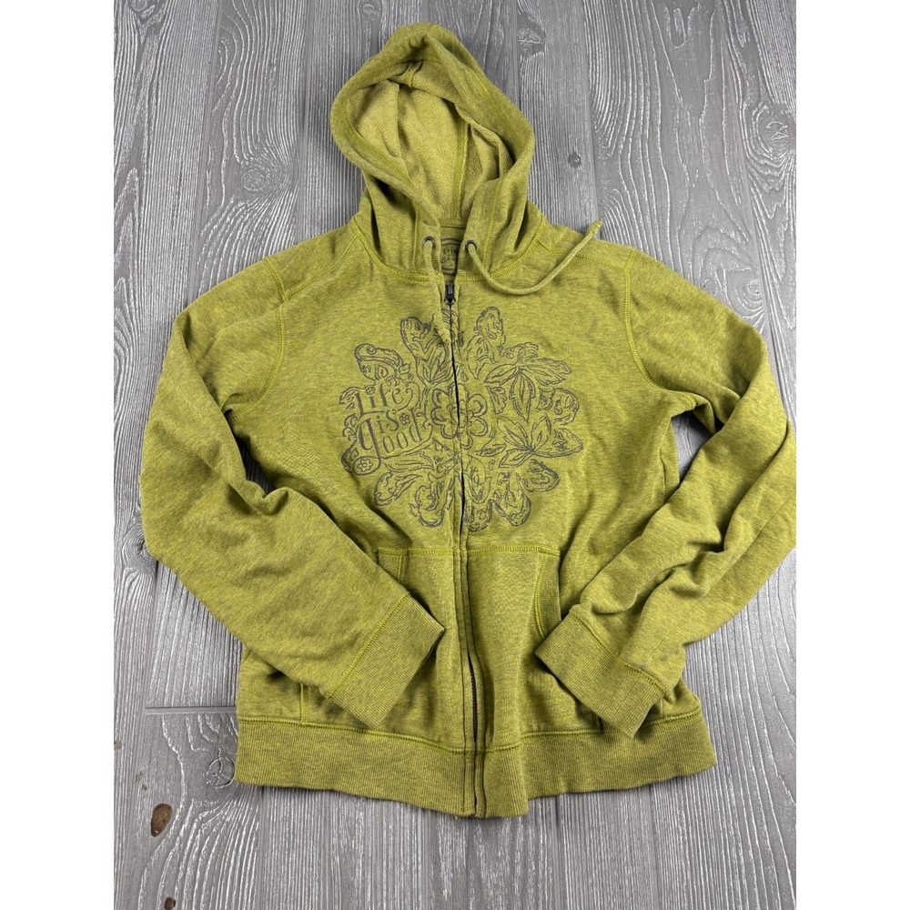 Life Is Good Green Zip Up Womens Hoodie Size XS Graphic Full Zip Sweatshirt